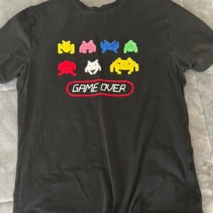 Black Graphic Tee with Game Over Design